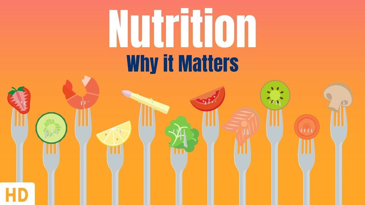 Graphic illustration showing various healthy whole foods on forks to explain why nutrition matters for health and appearance.